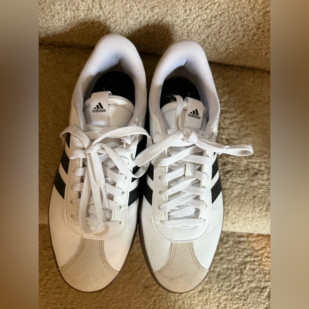 adidas White Low-Top Sneakers with Black Stripes - Picture 2 of 4